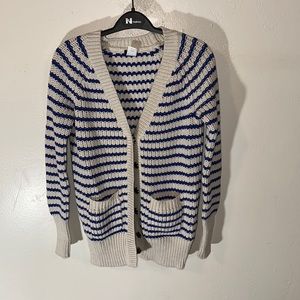 Jcrew heavy knit blue and cream striped cardigan XS